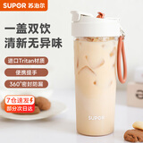 苏泊尔（SUPOR）水杯大容量运动吸管杯男女士学生Tritan水杯夏季户外塑料杯子 椰子棕+便携提手650ml