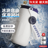 名锐（MINGRUI）水杯男女保温咖啡杯保冷杯冰霸杯学生车载刻字定制LOGO毕业礼物 【316抗菌保冷】蓝420ml+2*冰块
