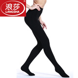 浪莎（LangSha）打底裤袜秋冬季中厚薄绒款天鹅绒加裆连裤袜打底裤女九分外穿裤袜 秋冬款1200D迷你绒黑色连裤 1条