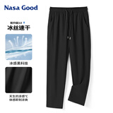 NASA GOOD休闲裤男夏季薄款青年潮流垂感直筒冰丝透气速干长裤子 黑2XL