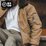 马登工装 美式复古B15飞行员夹克加厚翻毛领外套保暖棉服男春季 卡其色 2XL