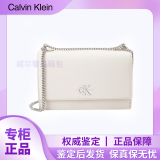 Calvin Klein小众单肩包礼物荔枝纹包包金属搭扣链条翻盖女包斜挎包 DH2806 米白色