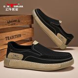 公牛世家男鞋2025新款软底透气一脚蹬帆布鞋子男士低帮轻便休闲板鞋