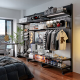 蔓斯菲尔洞洞板衣架落地开放式衣帽间收纳入户玄关卧室货架置物架挂衣架子 【加粗支架稳固】黑色126*35*190