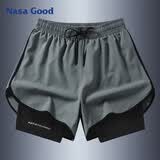 NASA GOOD运动速干短裤男士夏季潮流假两件薄款透气弹力宽松五分裤子 灰M