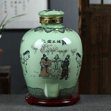 瓷芸景德镇陶瓷酒坛空泡酒瓶酒密封罐长期存酒桶封酒缸家用果酒酿酒瓶 桃园三结义-青釉 10斤无孔（空瓶