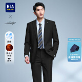 海澜之家（HLA）仿毛套装西服男款轻商务时尚套西外套男春季 黑色01【西服+西裤】 M 170/88A