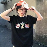 棉致设计感小众印花纯棉短袖t恤女夏季2026新款休闲五分袖半袖上衣 1500黑色【高品质17】 M 80-105斤