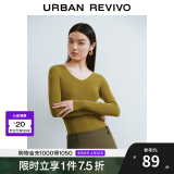 UR秋季新款女装简约基础百搭休闲修身V领针织衫UWB940008 褐绿 S