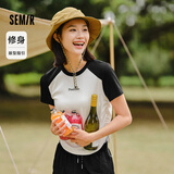 森马（Semir）短袖t恤女宽松凉感上衣夏装可爱刺绣印花圆领百搭正肩修身套头衫 N款-白黑色调00319 S /155/80A