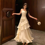 YIOU小众设计轻奢高端法式吊带连衣裙女成人礼A字裙生日礼服裙子6074 香槟色 S