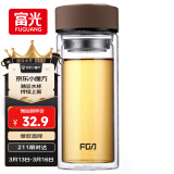 富光 男女士双层玻璃杯 高硼硅玻璃304茶隔水杯子 带茶隔泡茶杯500ml