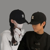 罗维利特帽子男夏天鸭舌帽女情侣百搭遮阳棒球帽情侣款男女通用 R款黑色 均码 54-60