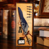 乐卡利 欧伦复古羽毛笔礼盒哈利波特周边钢笔文具套装小学生蘸水笔纪念国庆中秋节礼品生日礼物男女朋友 藏青色【带笔座】