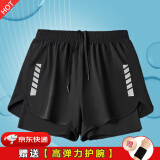 NIUKAILE运动短裤男田径训练服速干三四分裤秋高弹美式篮球跑步健身裤套装  101假两件短裤【黑色无口袋】 M 【建议85-100斤】