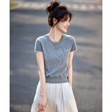 尚静短袖针织衫女夏季新款女装小个子短款简约修身显瘦百搭体恤上衣女