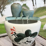 维诺亚水缸循环过滤器流水瀑布陶瓷摆件古法养鱼缸增氧循环过滤陶罐水培 50cm+16瓦水泵[缸不带][2个包裹