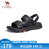 骆驼（CAMEL）男士商务两穿头层牛皮沙滩凉拖鞋 G13M211017 黑色 40 