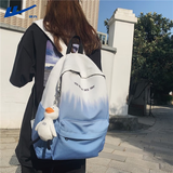 回力双肩包男新款设计感文艺渐变书包女休闲大容量初中高中大学生背包 天青蓝【带冲天鸭挂件】