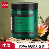 得力(deli)中绿丙烯颜料300ml大容量墙绘手绘DIY画画丙烯画大桶装大瓶美术绘画彩绘色彩速写