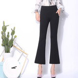 韩依索丝高腰加绒微喇叭裤女裤显瘦女士休闲裤2025秋冬新款修身女装裤子 黑薄款-小个子 94-95厘米长 M 【年龄不大/个子高体型：可以95-104斤】