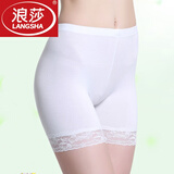 浪莎（LangSha）无痕高腰塑身QQ安全裤三分女士防走光夏季透气打底平角裤 2条白色木纤维花边款