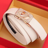 鳄鱼恤天鹅水晶钻时尚女士皮带头层牛皮腰带女裤带生日礼物2666白