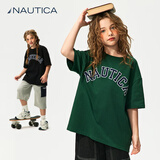 NAUTICA/诺帝卡童装 男童女t恤夏季儿童透气短袖全棉大童春装上衣衣服 墨绿-短袖（清仓价） 160