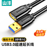 山泽usb3.0延长线公对母电视u盘鼠标硬盘键盘扩展线电脑数据连接加长线打印机分线器转接线0.6米UK-006