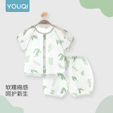 优奇婴儿衣服夏季套装宝宝夏装短袖儿童夏装分体两件半袖套装空调睡衣 绿叶林 100