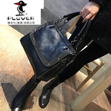 PLOVER简约镶钻牛皮手提包2025新款欧美风气质女包大容量软皮单肩挎包潮 黑色