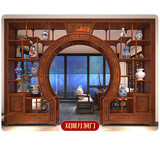 鹤迹博古架实木中式月洞门博古架多宝阁弧形圆门月亮门客厅隔断书架 定做联系客服不含运费 2米以上