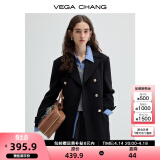 VEGA CHANG毛呢外套女2024秋冬新款复古简约翻领双排扣西装 玛瑙黑 M