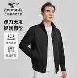 七匹狼夹克外套男春秋立领商务休闲通勤男装 黑色-1799 XL(175/92A)