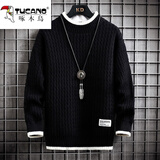 啄木鸟（TUCANO）毛衣男冬款纯色半高领宽松加绒加厚针织衫男士毛线衣打底衫男装 8129黑色 XL （约120-130斤可穿)