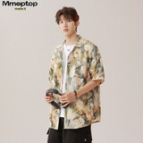 MMOPTOP泰式复古碎花衬衫夏季男士冰丝凉感透气短袖上衣MCS16沙巴杏L