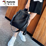 啄木鸟（TUCANO）小众真皮双肩包女2025新款高级感时尚潮流百搭大容量牛皮女士背包 【黑色大象纹】