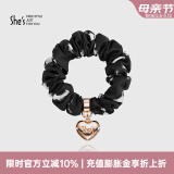 She's茜子发饰心形丸子头发圈大肠圈女头花头绳马尾皮筋绑头发发绳头饰 印花黑色G3