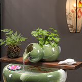 LZJV生态缸古法养鱼流水陶罐开口循环水摆件鱼缸配件创意庭院花园造景 小小号-青瓷(送滤石+滤棉+软管)