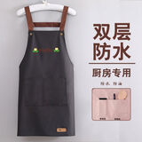 森卡龙围裙女家用厨房防水防油网红工作服实用新款罩衣大人长袖围腰简约 黑色Hello【防水防油】
