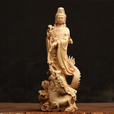 崖柏黄杨木雕御龙观世音菩萨人物摆件家居客厅装饰实木工艺品 御龙观音（黄杨木）12cm精雕精修