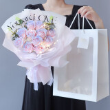 花时间碎冰蓝玫瑰花干花束永生花送女朋友闺蜜表白生日送520情人节礼物 11朵碎冰粉玫瑰+尤加利
