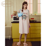 果壳（Gukoo）睡裙女春夏新款小企鹅系列睡衣女睡裙宽松睡裙圆领大卡通家居服B 天堂粉睡裙 S