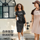 森马连衣裙女复古休闲中长裙春夏心机字母开叉T恤裙101324114026