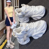 柯思娜妮老爹鞋女2025夏季新款透气百搭运动休闲鞋网红鞋子增高小白鞋女潮 白色 （透网） 37