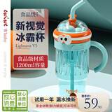 EWIWE潮流出街高颜值新视觉透明质感吸管大把手户外运动杯食品级材质 MOMO提夫蓝/带茶隔吸管/ 1200ml