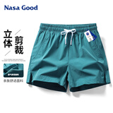 NASA GOOD短裤男士夏季纯色百搭潮流运动薄款透气弹力宽松三分裤子 湖蓝XL