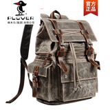 PLOVER欧美风复古帆布双肩包男皮带背包大容量工装机车胡椒盐电脑书包新 灰绿色 高45 宽30 厚19