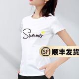 幻黛短袖t恤女夏季女装棉白色打底衫品牌纯色女士短袖新款印花白t恤女 白色款-summer XL 【建议110-120斤】