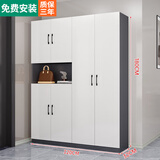 诺曼图鞋柜门口玄关柜简约大容量衣帽挂衣柜一体鞋柜阳台柜入户门厅柜 六门灰+白门